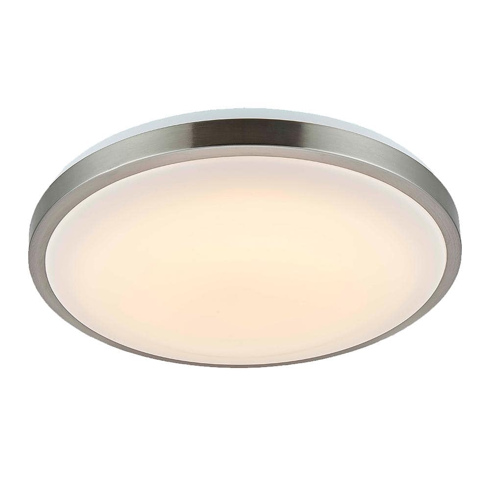 15 in. 75-Watt Modern Brushed Nickel Integrated LED Flush Mount with White Acrylic Shade - Hercitys