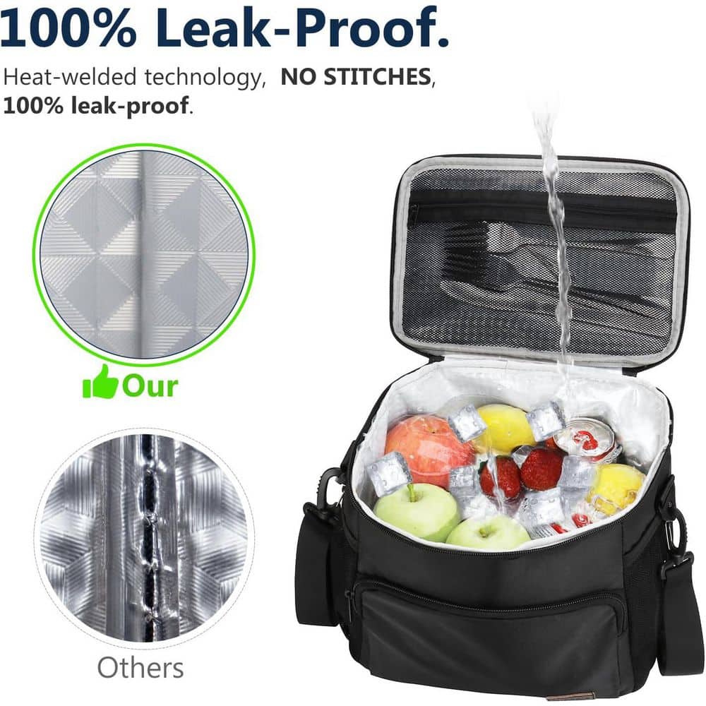 11 qt. 10L Insulated Leak Proof Lunch Box Bag Cooler with Food Grade Aluminum Lining and EPE Foam Insulation Black - Hercitys