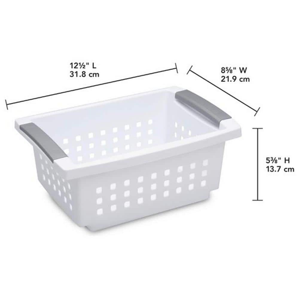 5.38 in. D x 8.63 in. W x 12.5 in. H White Small Stacking Basket with Titanium Accents (8-Pack) - Hercitys