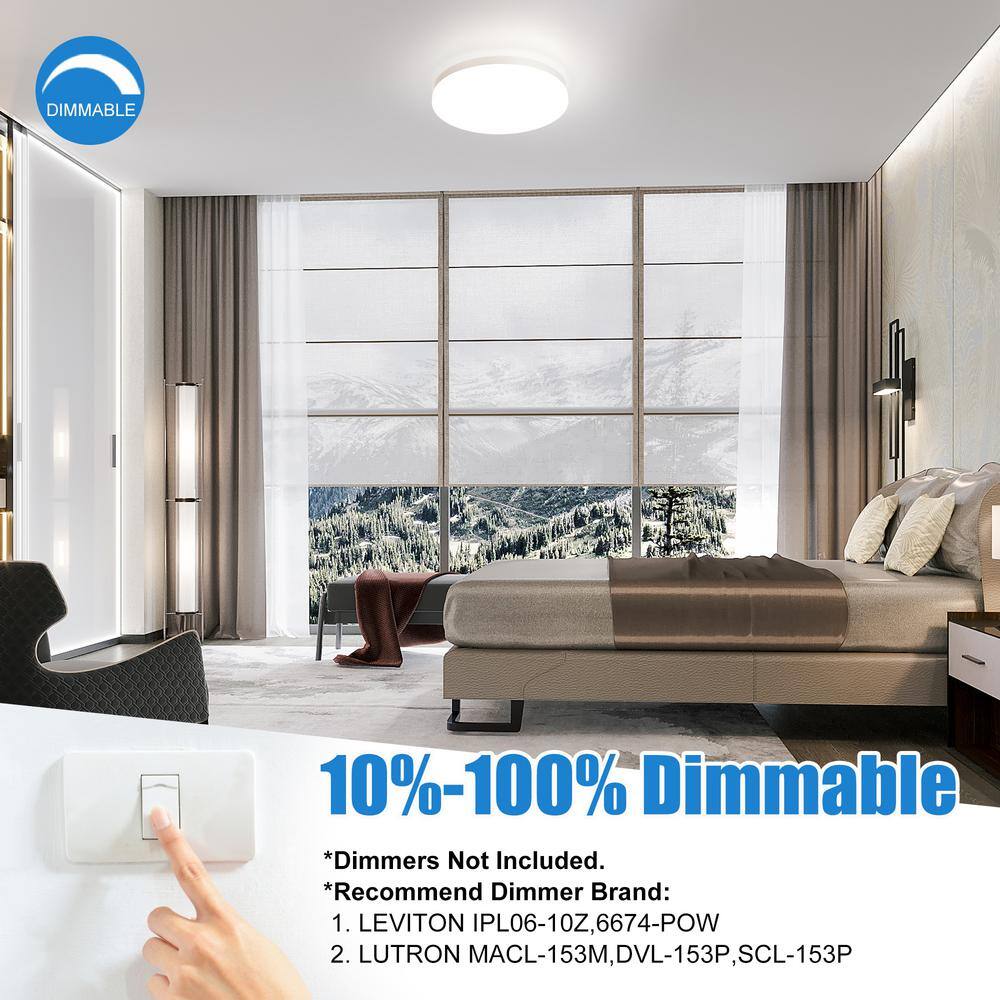 13 in. White LED Ceiling Light with Silver Rim, 4000K Cool White lighting, Dimmable - Hercitys