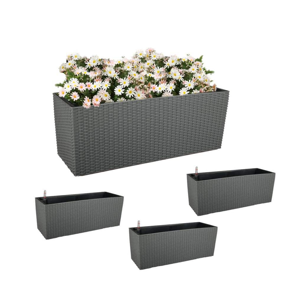 20 in. L x 7 in. W x 7 in. H Grey Rectangular Plastic Rattan Box Planter (4-Pack) - Hercitys