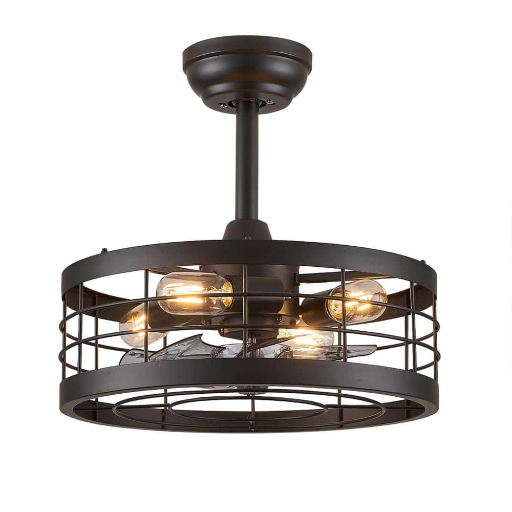 16.5 in. Indoor Black Ceiling Fan Caged Ceiling Fan with Lights and Remote Industrial Enclosed Ceiling Fan - Hercitys