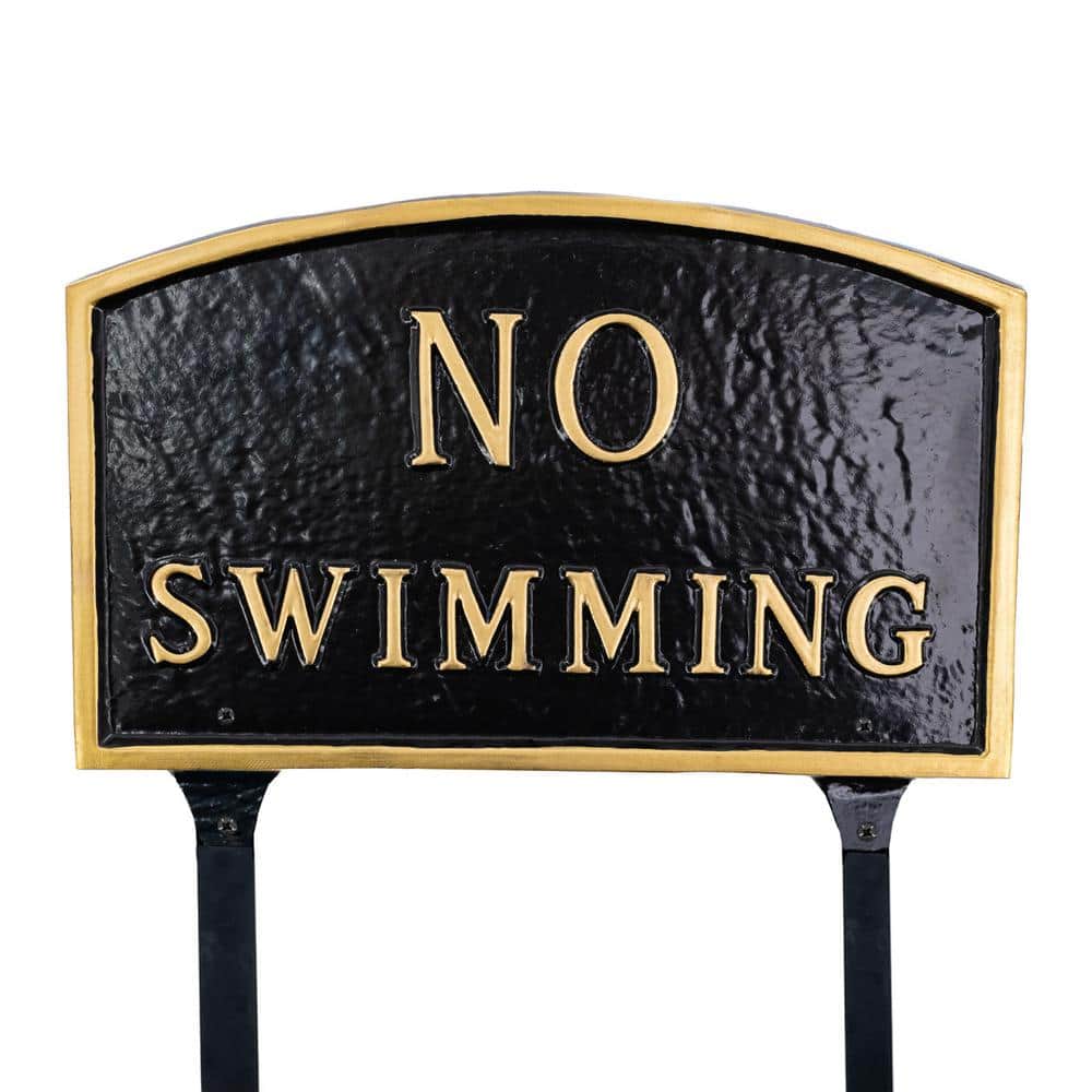 10 in. x 15 Standard Arch No Swimming Statement Plaque Sign with Lawn Stakes – Black/Gold - Hercitys