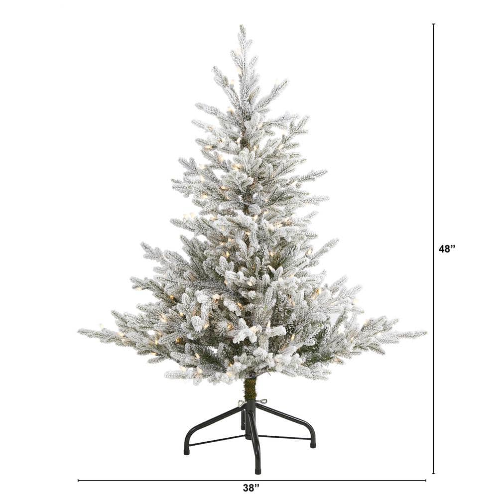 4 ft. Pre-Lit Flocked Fraser Fir Artificial Christmas Tree with 300 Warm White Lights - Hercitys
