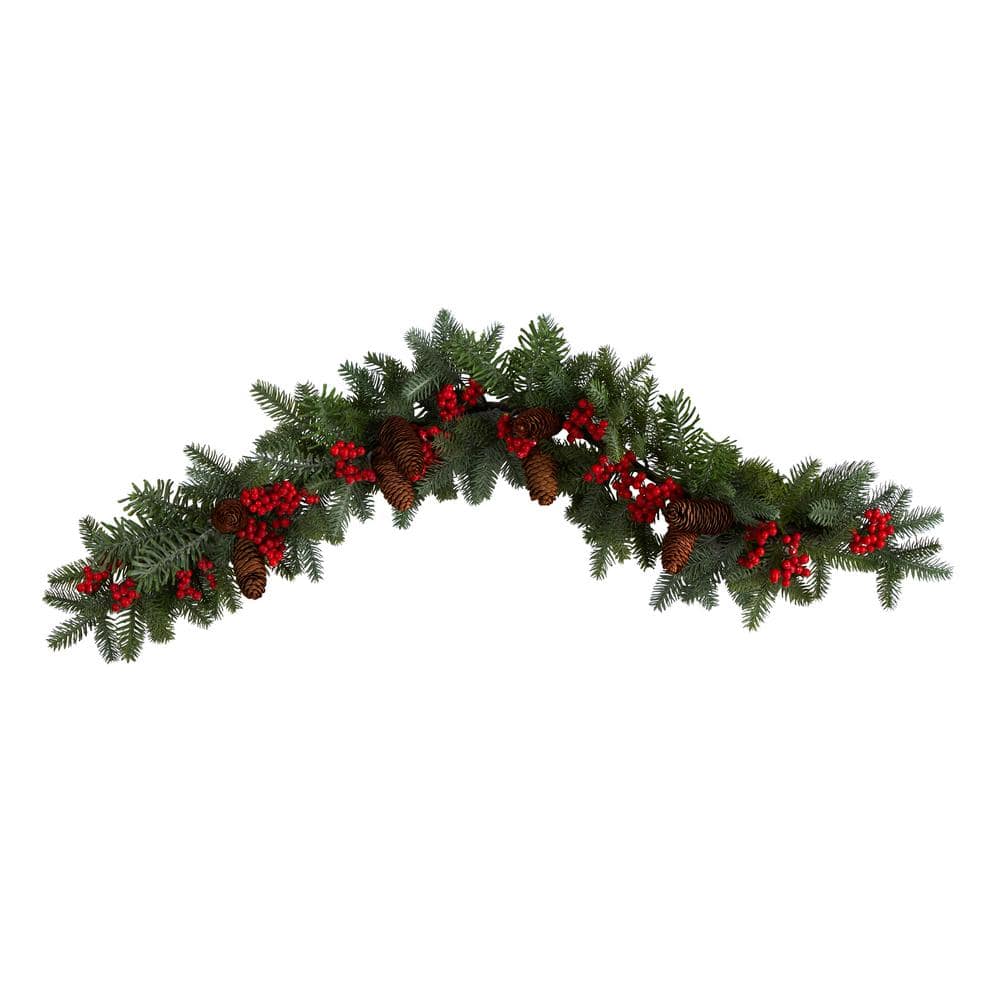 40 in. Unlit Artificial Pines, Red Berries and Pinecones Artificial Christmas Garland - Hercitys