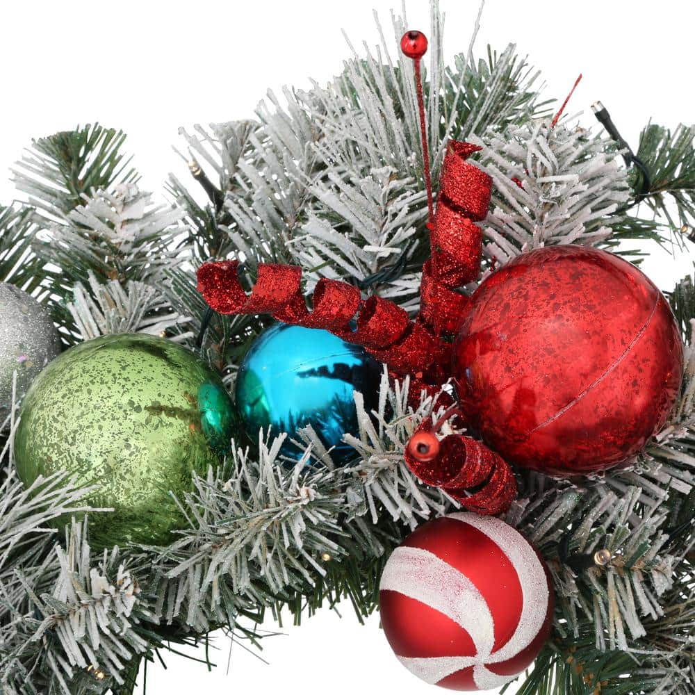 32 in. Pre-Lit LED Flocked Whimsical Artificial Christmas Wreath with 35-Lights - Hercitys