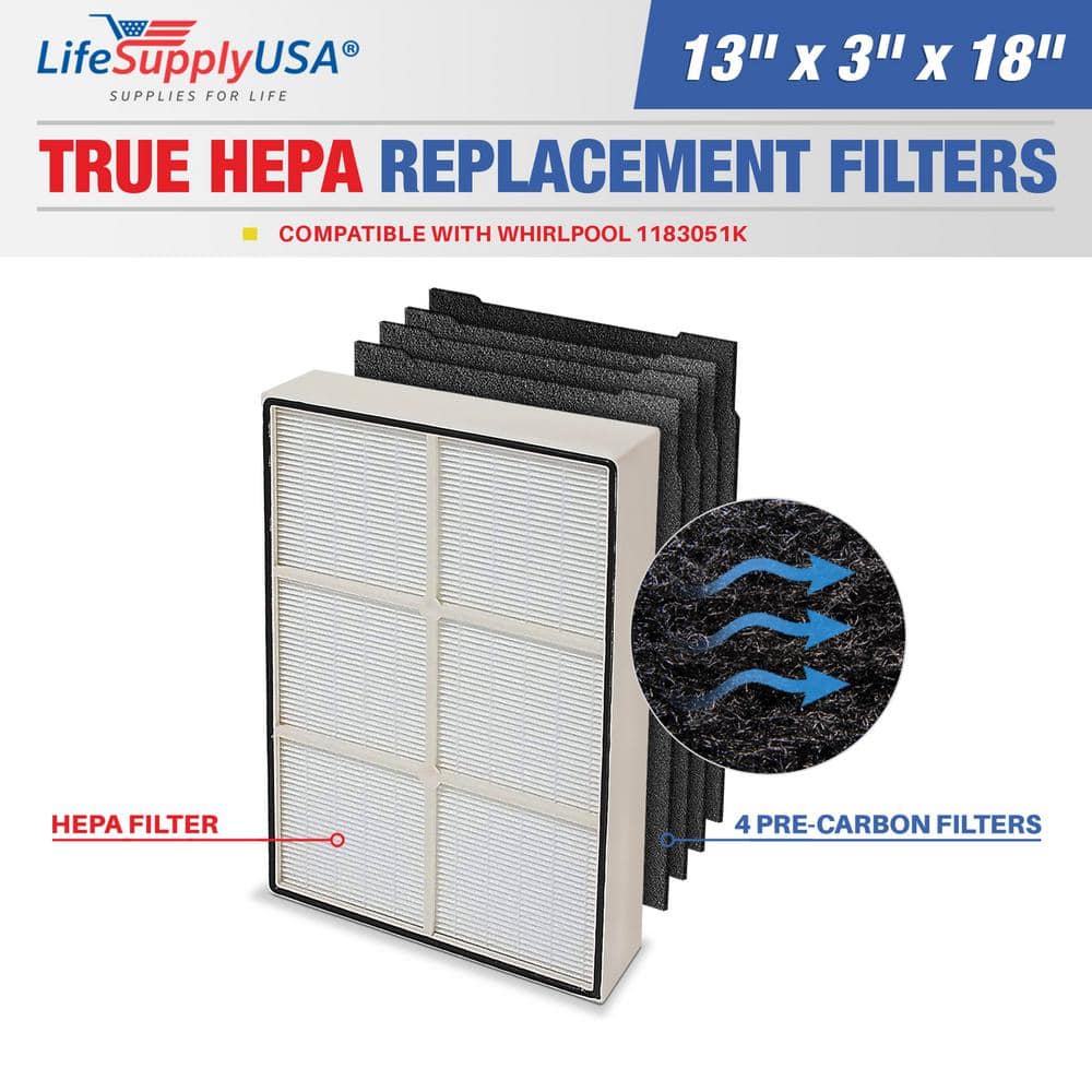 1-True HEPA Replacement Filter plus 4-Carbon Filters Set Compatible with Whirlpool 1183051K PLASTIC FRAME Air Purifiers - Hercitys