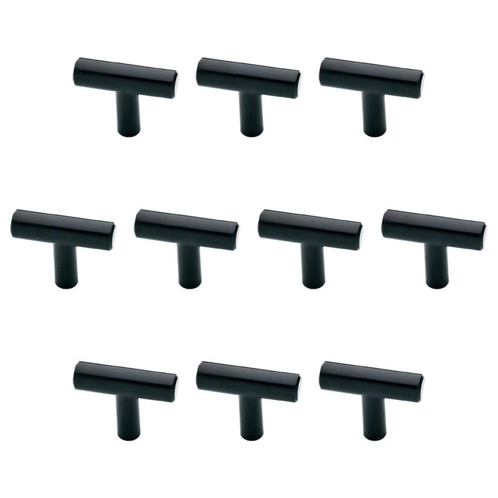(10-Pack) Simple Bar 1-1/4 in. (32 mm) Modern Matte Black T-Shaped Bar Cabinet Knobs - Hercitys