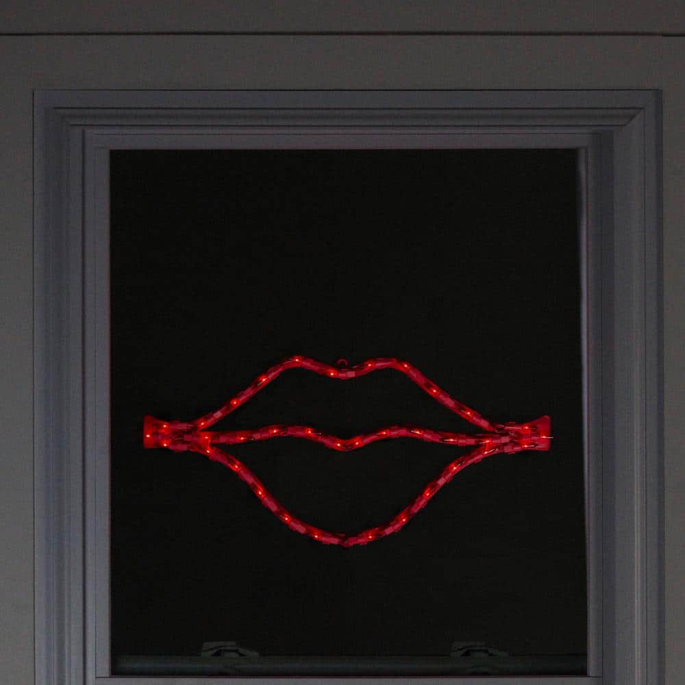 17.5 in. 35-Count Red Mini Incandescent Lighted Lips Valentine’s Day Window Silhouette - Hercitys