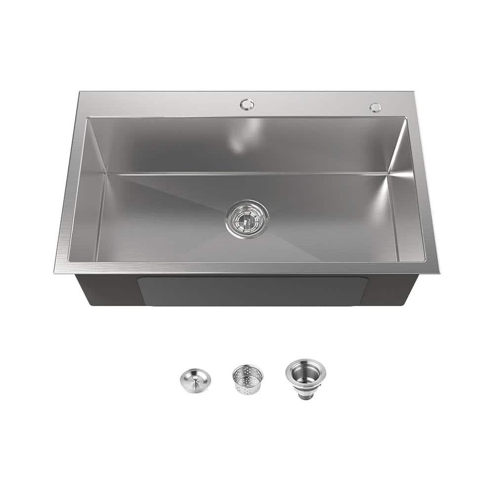 32 in. Drop-In Single Bowl 20-Gauge Stainless Steel Workstation Kitchen Sink, with US Standard Drain and Hook - Hercitys