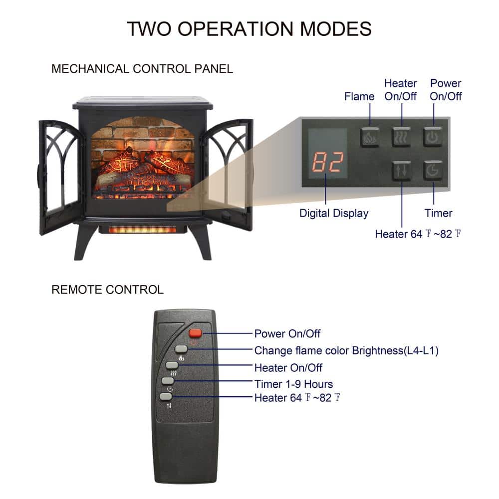 24 in. 400 sq. ft. 3D Flame Infrared Quartz Electric Stove in Black with Remote Control - Hercitys