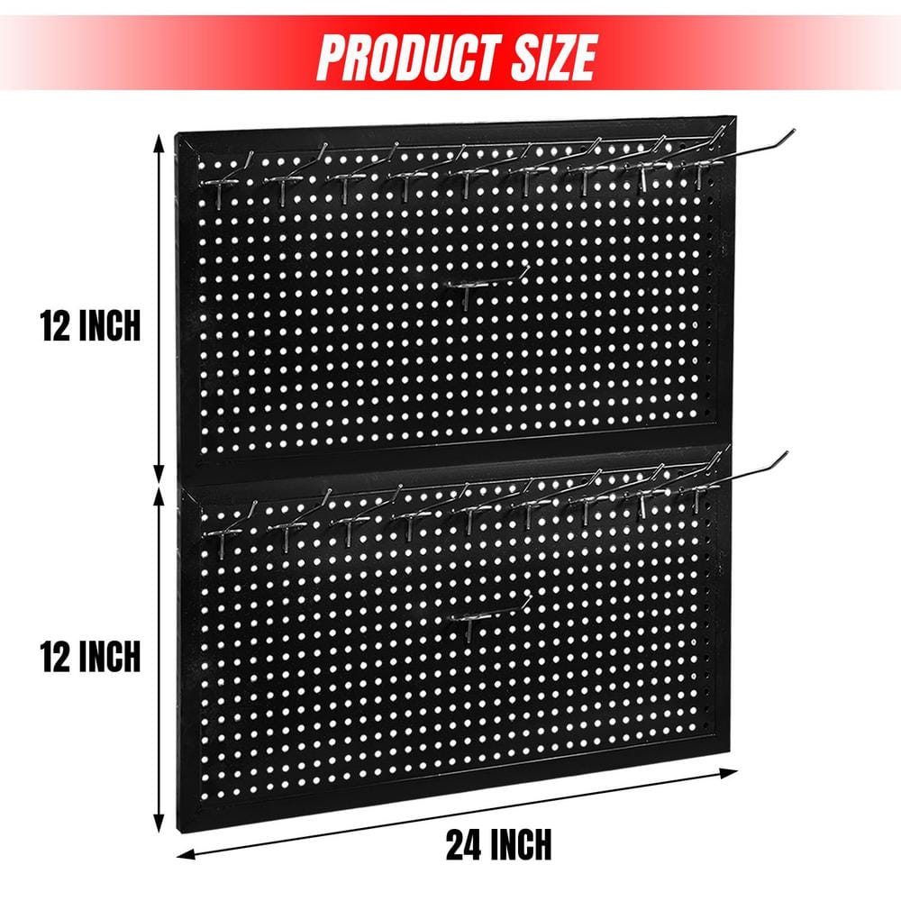 22-Piece 24 in. Steel Modular Pegboard Board Kit, Hanging Closet Organizer, Black - Hercitys
