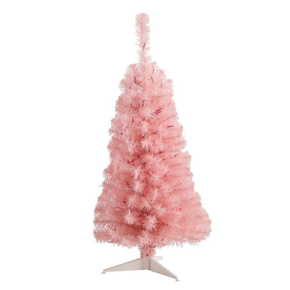 3 ft. Pink Artificial Christmas Tree with 50 LED Lights and 118 Bendable Branches - Hercitys