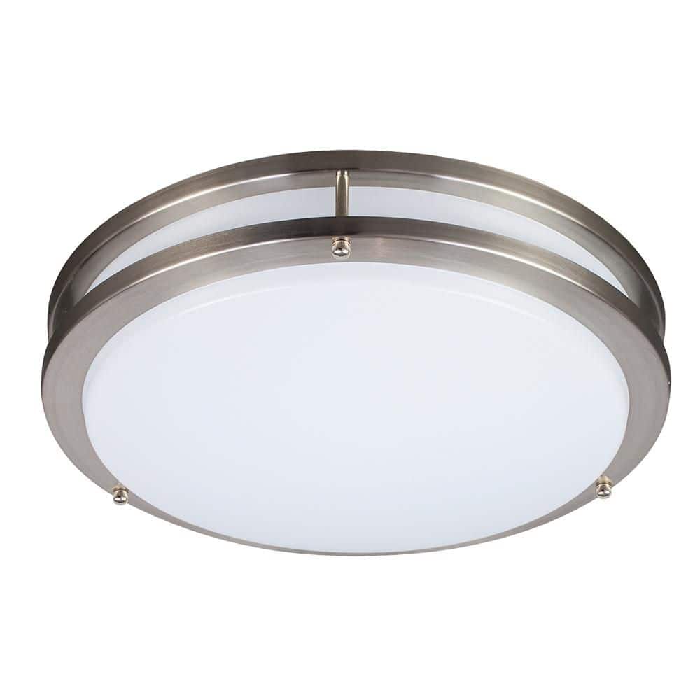 12 in Brushed Nickel Watt Selectable 5CCT LED Flush Mount Round Double Ring Dimmable Ceiling Light (1-Pack) - Hercitys