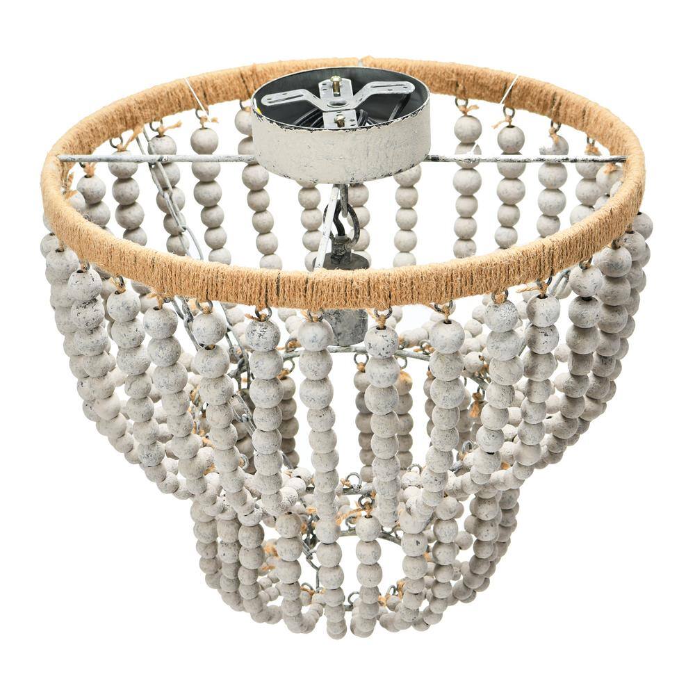 1-Light Distressed Grey 2-Tier Draped Chandelier with Wood Bead Shade - Hercitys