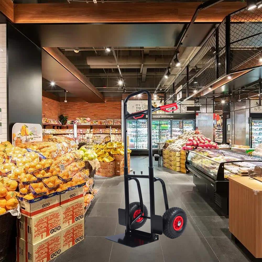 1.5 cu. ft. Metal Garden Cart, 2-Large and 2-Small Wheels, 10 in. Rubber Wheels, Black - Hercitys