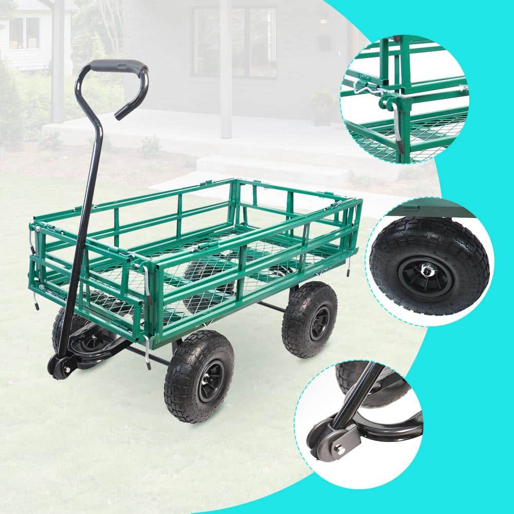 16 cu. ft. Green Metal Wagon Garden Cart - Hercitys