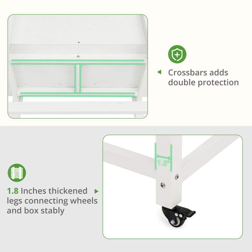 39 in. x 16.7 in. x 28 in. White Plastic Mobile Elevated Garden Beds with Lockable Wheels, Liner - Hercitys
