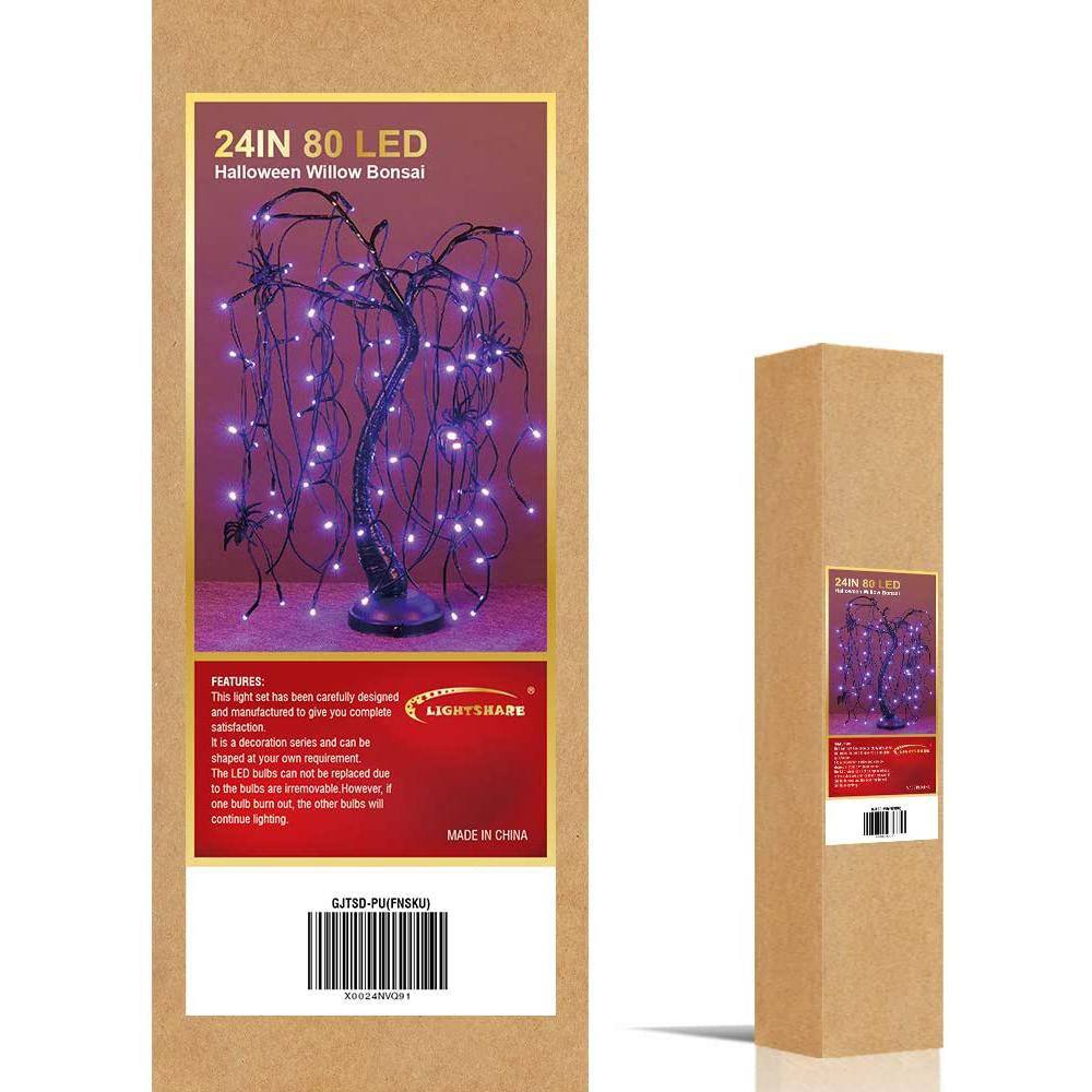 2 ft. Purple Pre-Lit LED Artificial Christmas Tree Halloween Willow Tree - Hercitys