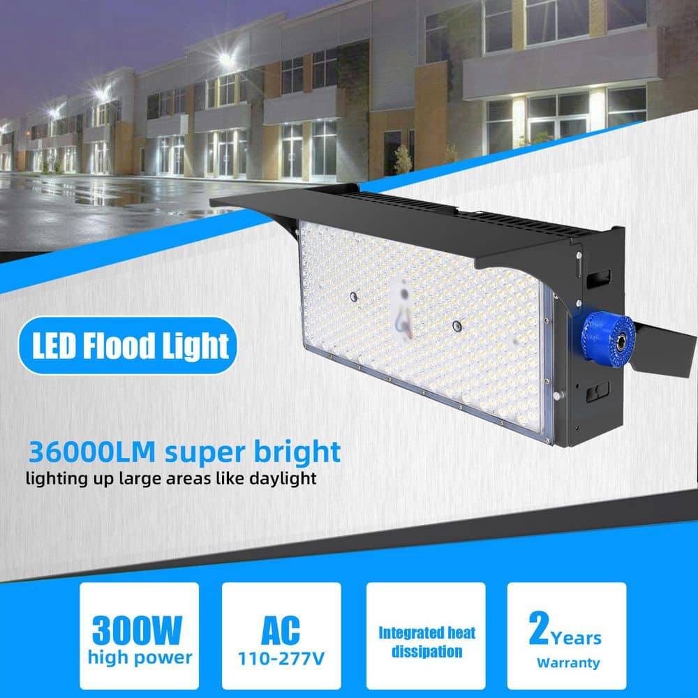 1000-Watt Equivalent 36000 Lumens 120° Black LED Stadium Light 4000K Neutral White LED Flood Light - Hercitys
