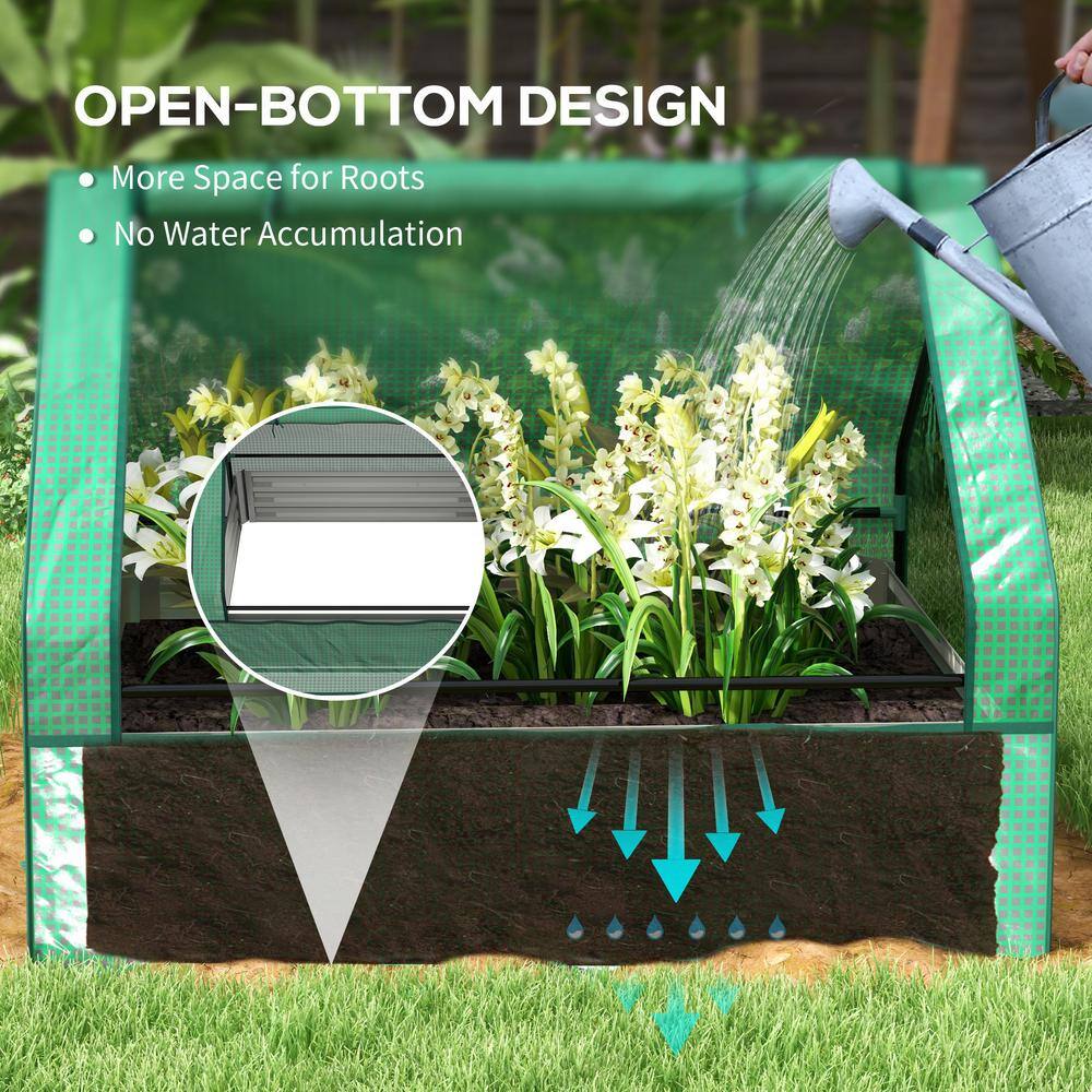 49.25 in. L x 37.5 in.  W x 36.25 in. H PE, Steel Green and Silver Mini Greenhouse with Planter Box - Hercitys