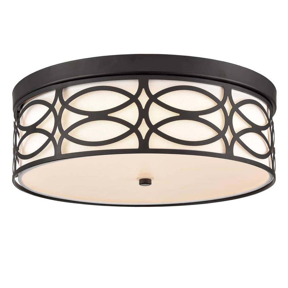 15.35 in. 0-Light Black Flush Mount with Frosted Glass Shade and No Light Bulb Type Included (1-Pack) - Hercitys