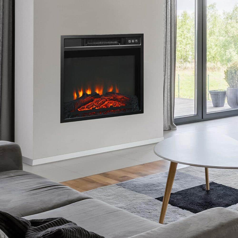 18 in. 1400-Watt Electric Fireplace Freestanding and Wall-Mounted Heater Log Flame Remote Black - Hercitys