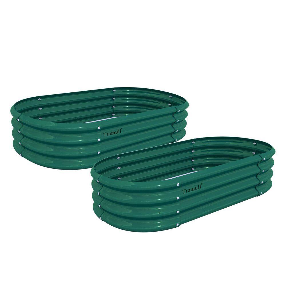 4 x 2 x 1 ft. Green Metal Oval Outdoor Galvanized Raised Garden Bed for Vegetables Flowers Herbs (2-Pack) - Hercitys