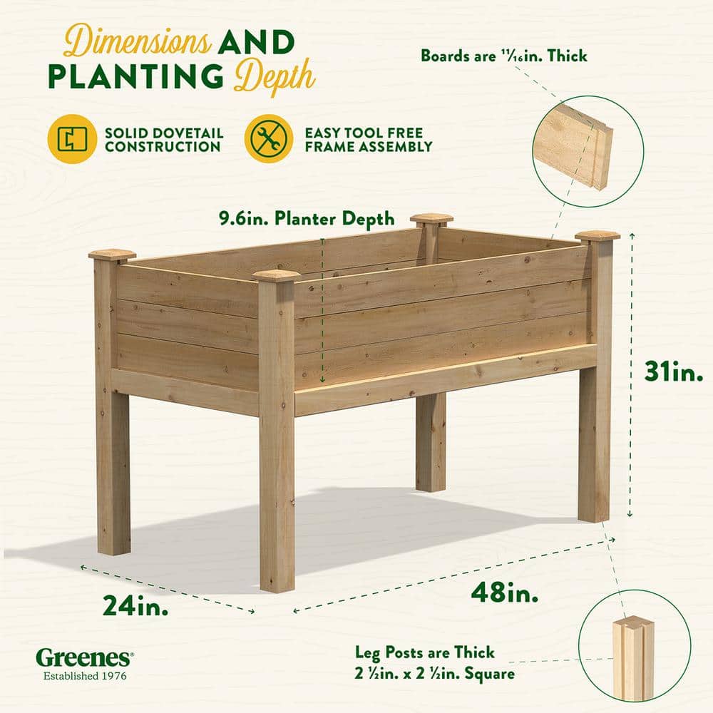 48 in. L x 24 in. W x 31 in. H Original Cedar Elevated Garden Bed - Hercitys