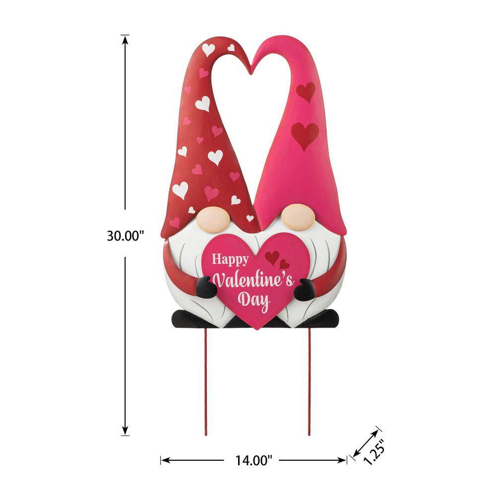 30 in. H Valentine’s Metal Gnome Couple Yard Stake(KD, 3 Function) - Hercitys
