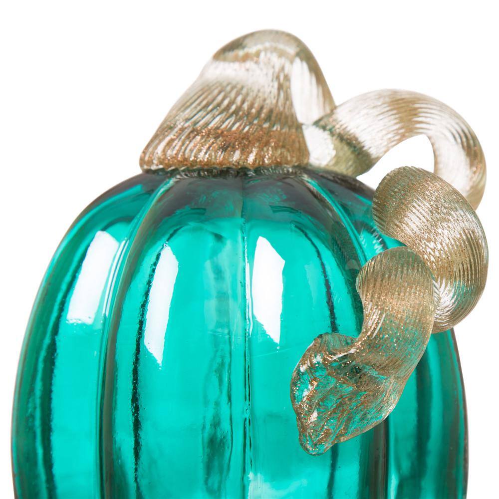 5.51 in. H Pumpkin Turquoise Crackle Glass - Hercitys