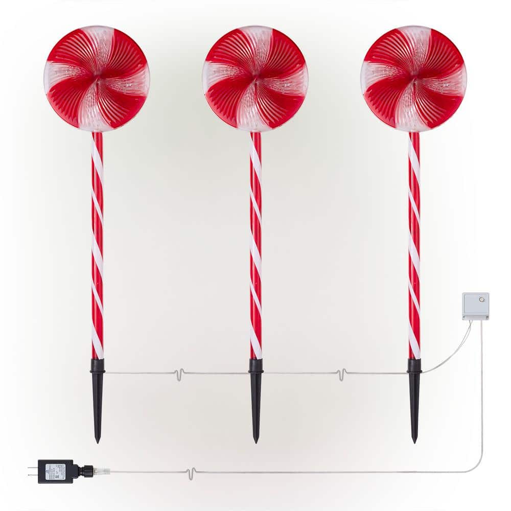 28 in. Tall Candy Cane Pathway with Red and White LED Lights, Set of 3 - Hercitys