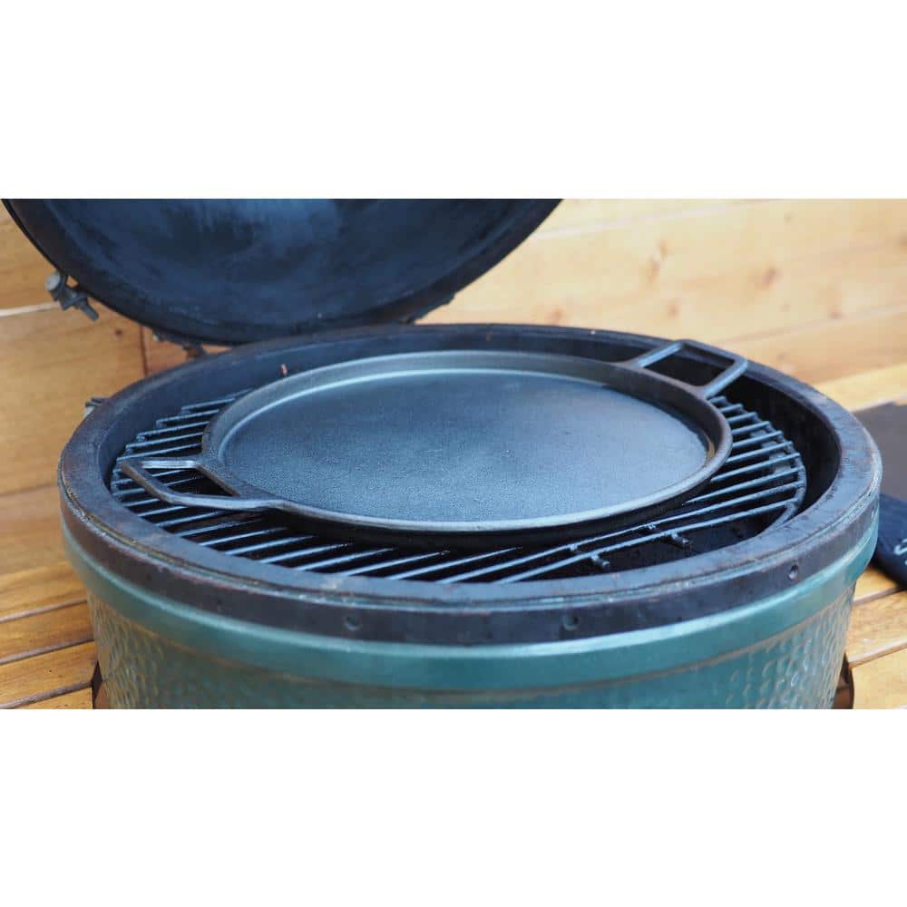 4-Piece Cast Iron Pizza Stone/Round Griddle/Skillet with Handles, Pizza Cutter, Heat Resistant Gloves - Hercitys