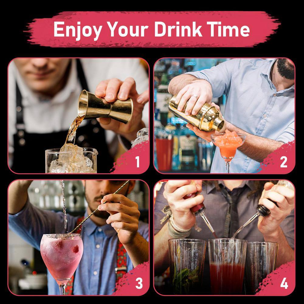 3 in 1 25 oz. Gold Stainless Steel 1-Piece Cocktail Shaker with Measuring Jigger and Mixing Spoon - Hercitys