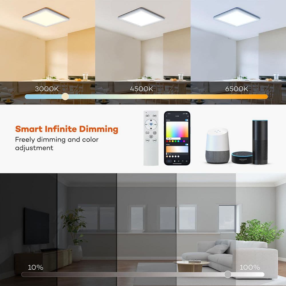 13 in. Wifi Smart LED Ceiling Light, 6500K 2400 Lumen RGB Flush Mount Lighting Fixture with Alexa Google Home - Hercitys