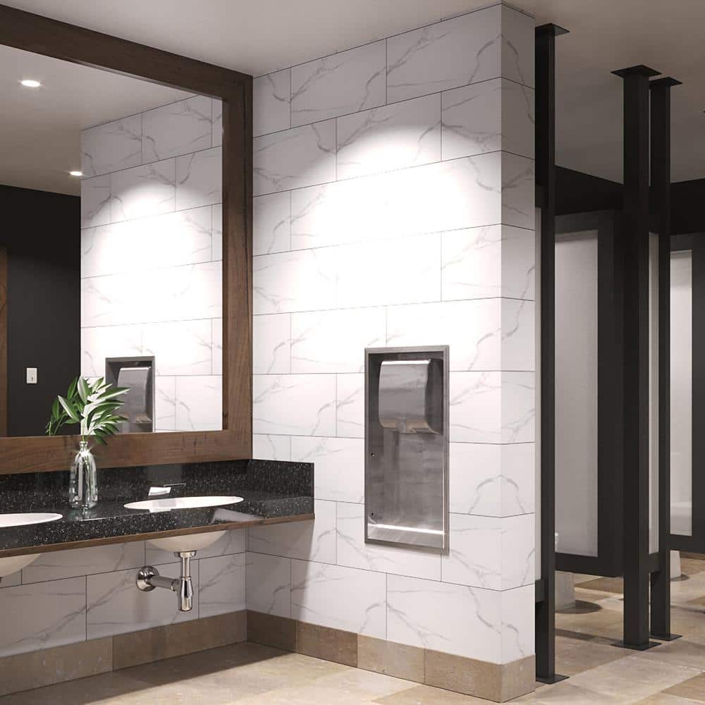 25.6 in. L x 14.8 in. W Carrara Marble No Grout Vinyl Wall Tile (21 sq. ft./case) - Hercitys