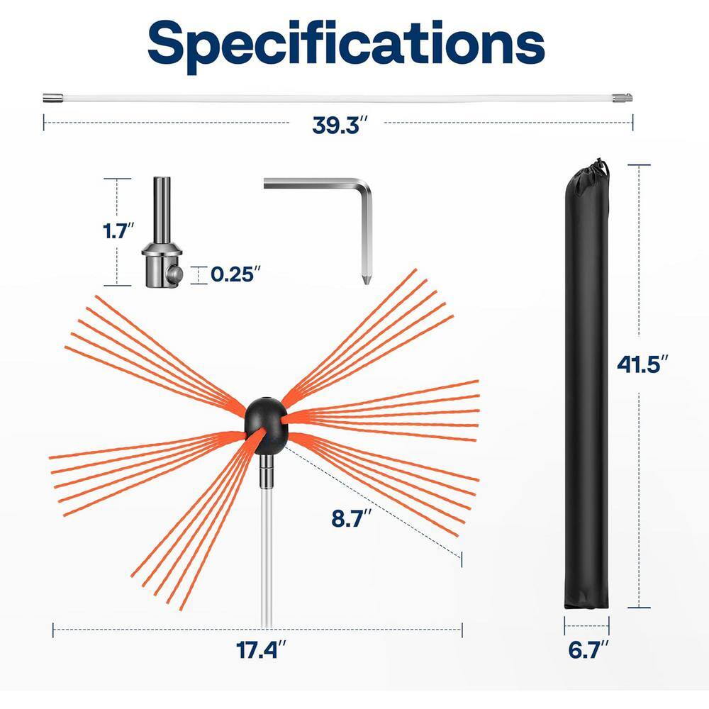39 ft. Fireplace Cleaner Flexible Chimney Sweep Kit with 12-Rods and 3-Replaceable Bristles - Hercitys