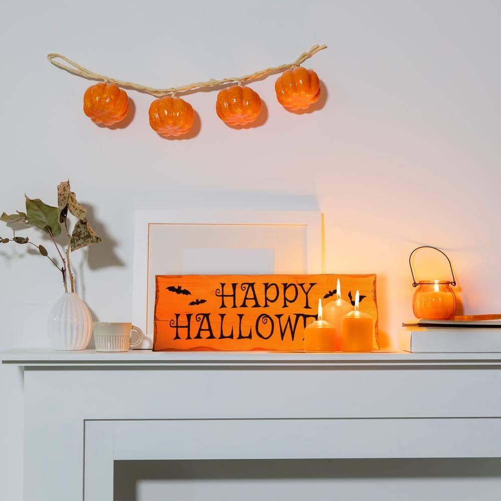 24 in. Wooden Happy Halloween Wall Sign with Bats - Hercitys