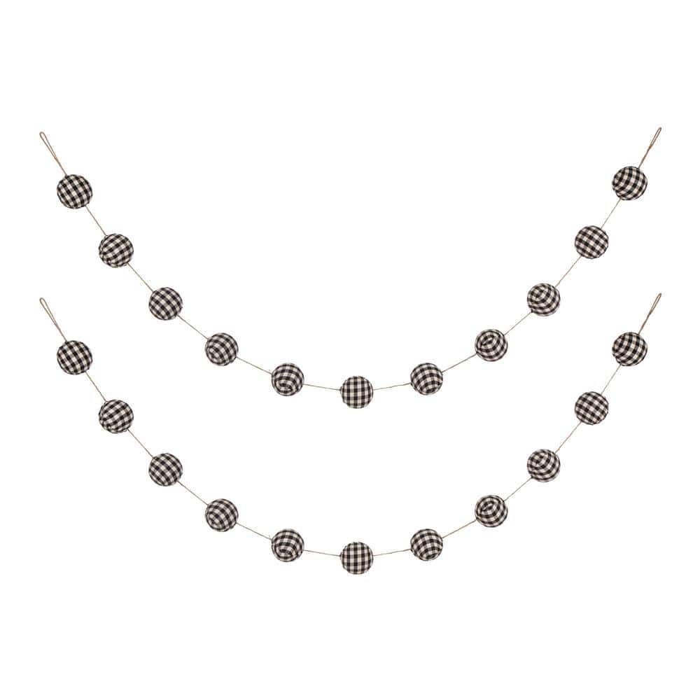 2-Pack 72 in. Black and White Plaid Fabric Garland - Hercitys