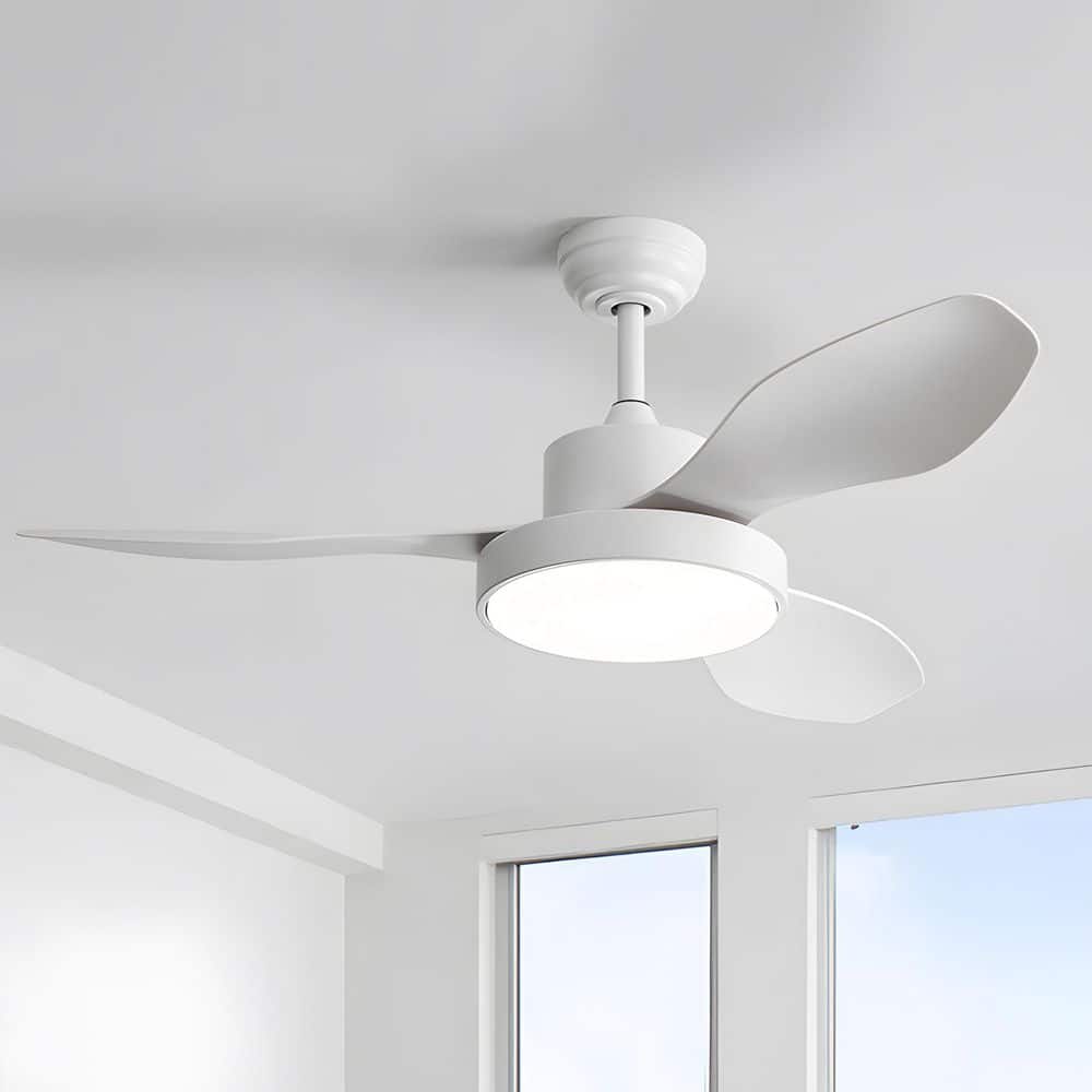 48 in. Indoor White Ceiling Fan with Light Kit Remote Control 3-Colors Adjustable and Reversible DC Motor - Hercitys