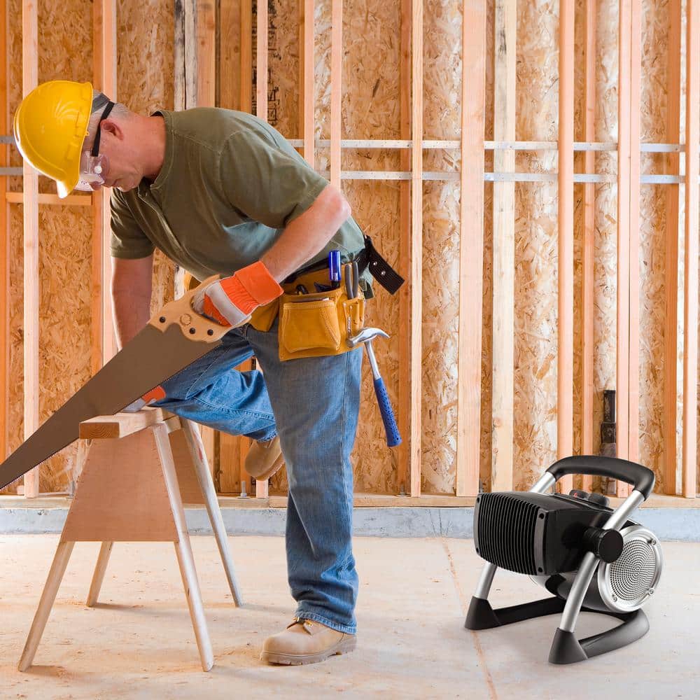 1500W 11.75 in. Black Electric Utility Ceramic Space Heater with Pivoting Head, 2 Heat Settings and Fan Only Mode - Hercitys