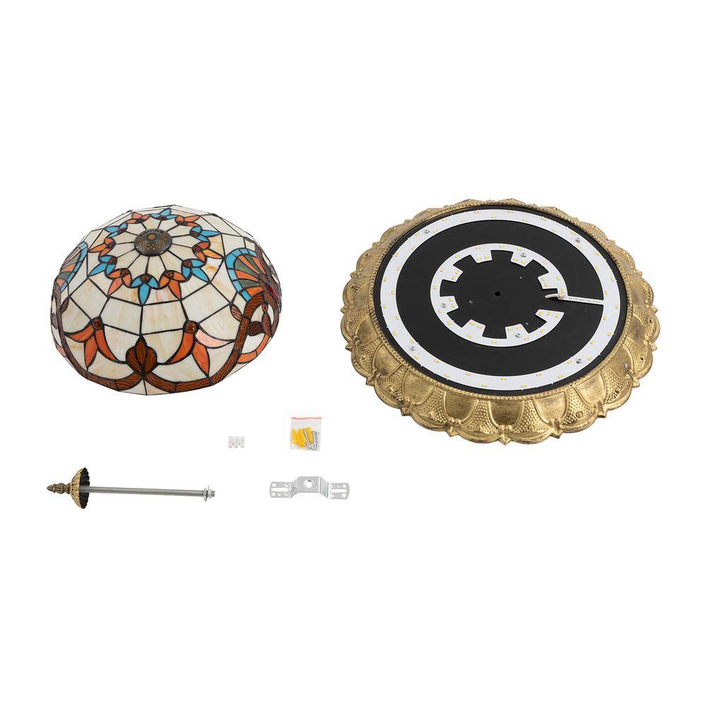 20.47 in. 36-Watt Gold European LED Flush Mount Ceiling Light with Stained Glass Shade - Hercitys