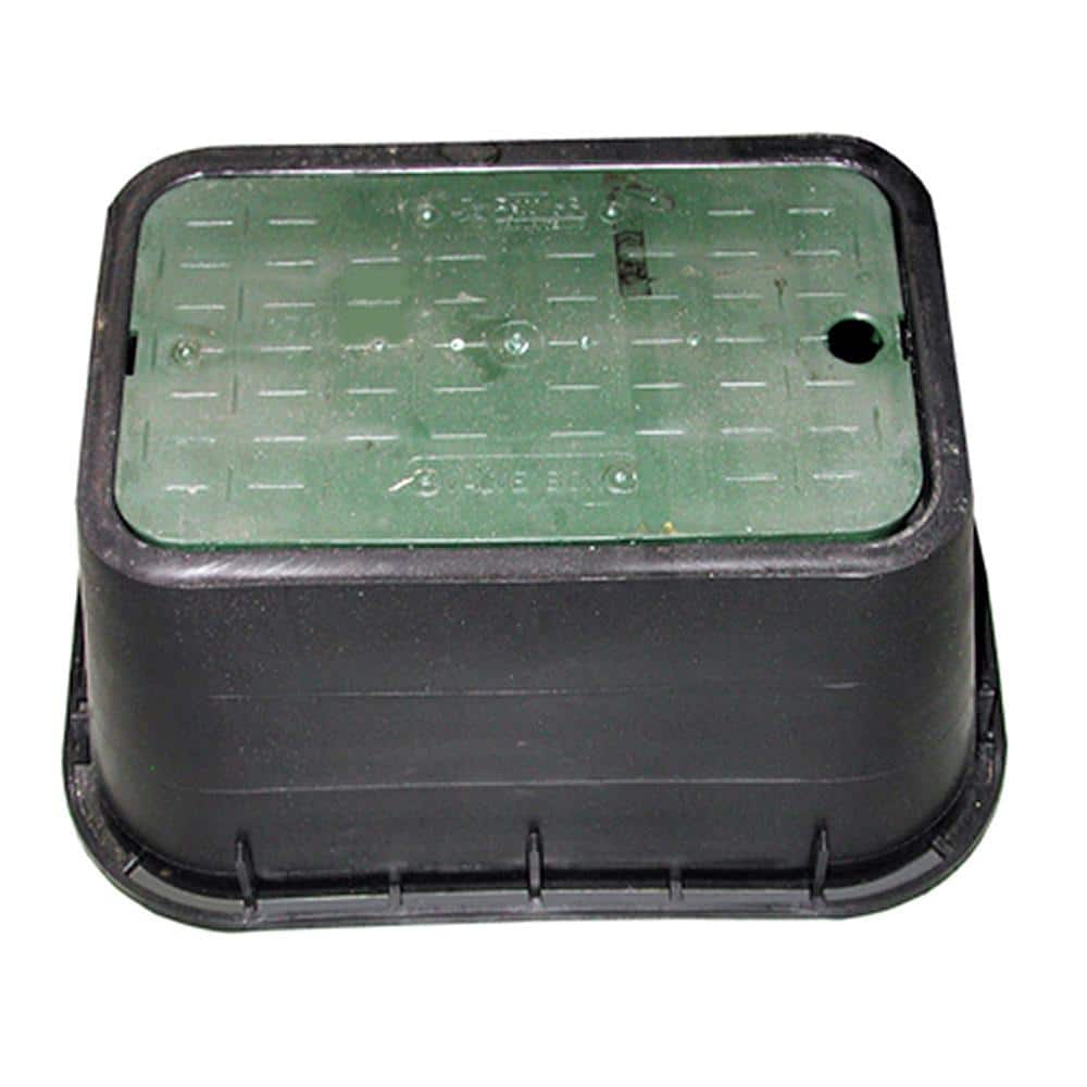 10 in. x 15 in. Rectangular Water Meter Valve Box and Snap-In Lid (Black Box, Green Lid) - Hercitys