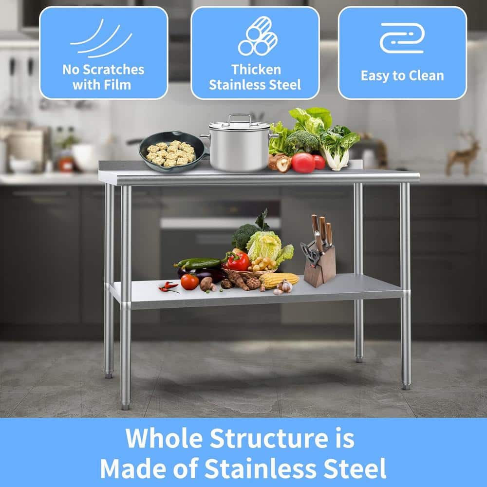 48 in. x 24 in. Stainless Steel Kitchen Prep Table Kitchen Utility Table - Hercitys