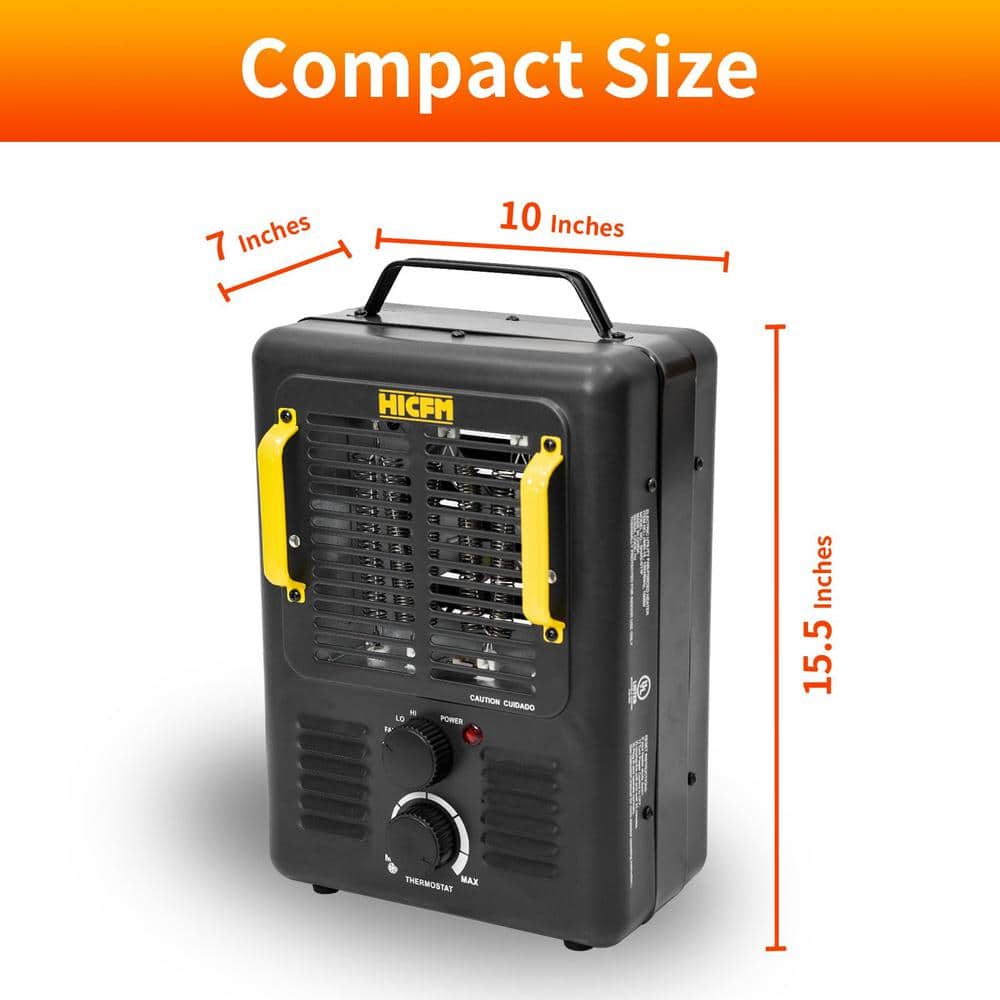 1500-Watt 15.5 in. Electric Convection Fan Space Heater with Thermostat, Stay Cool Durable Metal Housing, Black - Hercitys