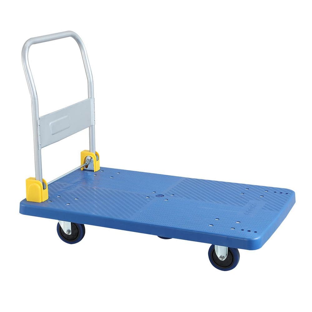 4.5 cu. ft. Plastic Platform Truck with 1320 lbs. Capacity and 360° Swivel Wheels, Foldable Hand Garden Cart in Blue - Hercitys