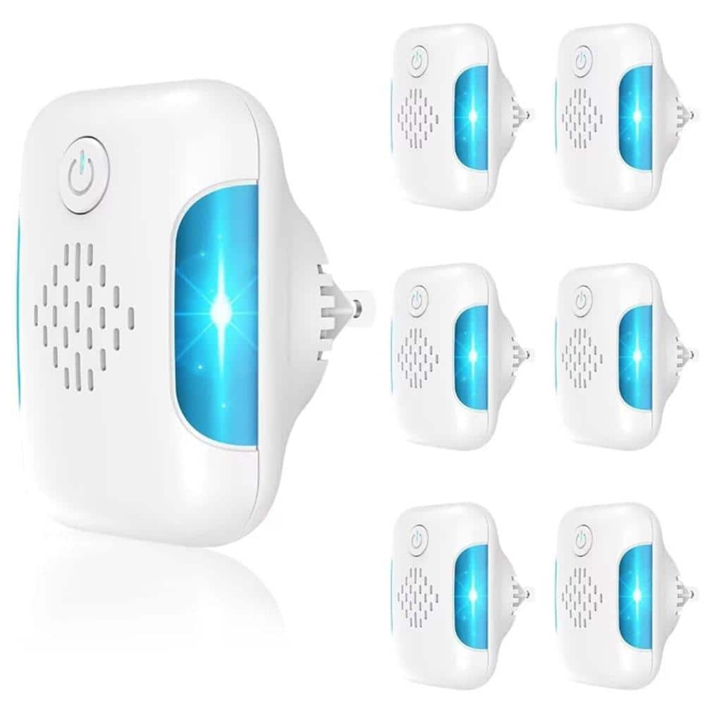 3-5-Watt White Indoor Ultrasonic Pest and Mouse Repellent with 2-Mode Switching for Home, Office, Warehouse, (6-Pack) - Hercitys