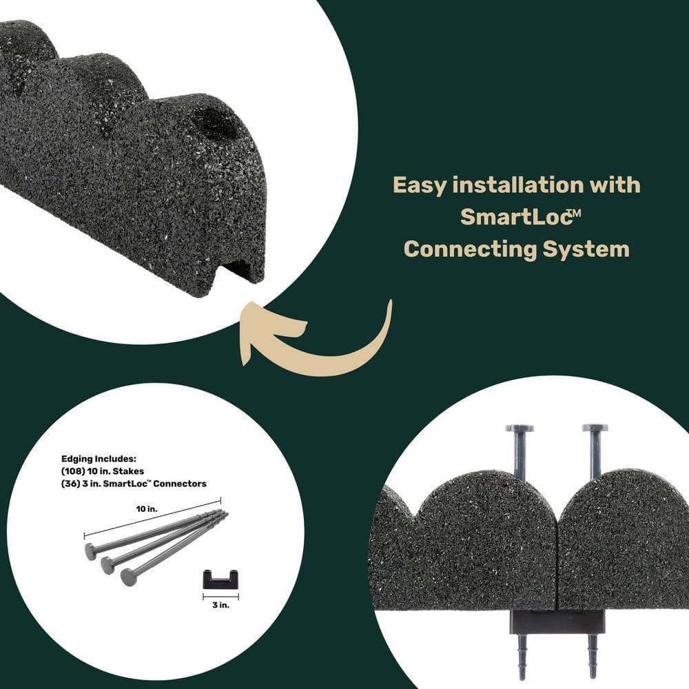 48 in. x 2 in. x 4 in. Gray SmartLoc Scallop Rubber Landscape Edging (36-Pack) - Hercitys