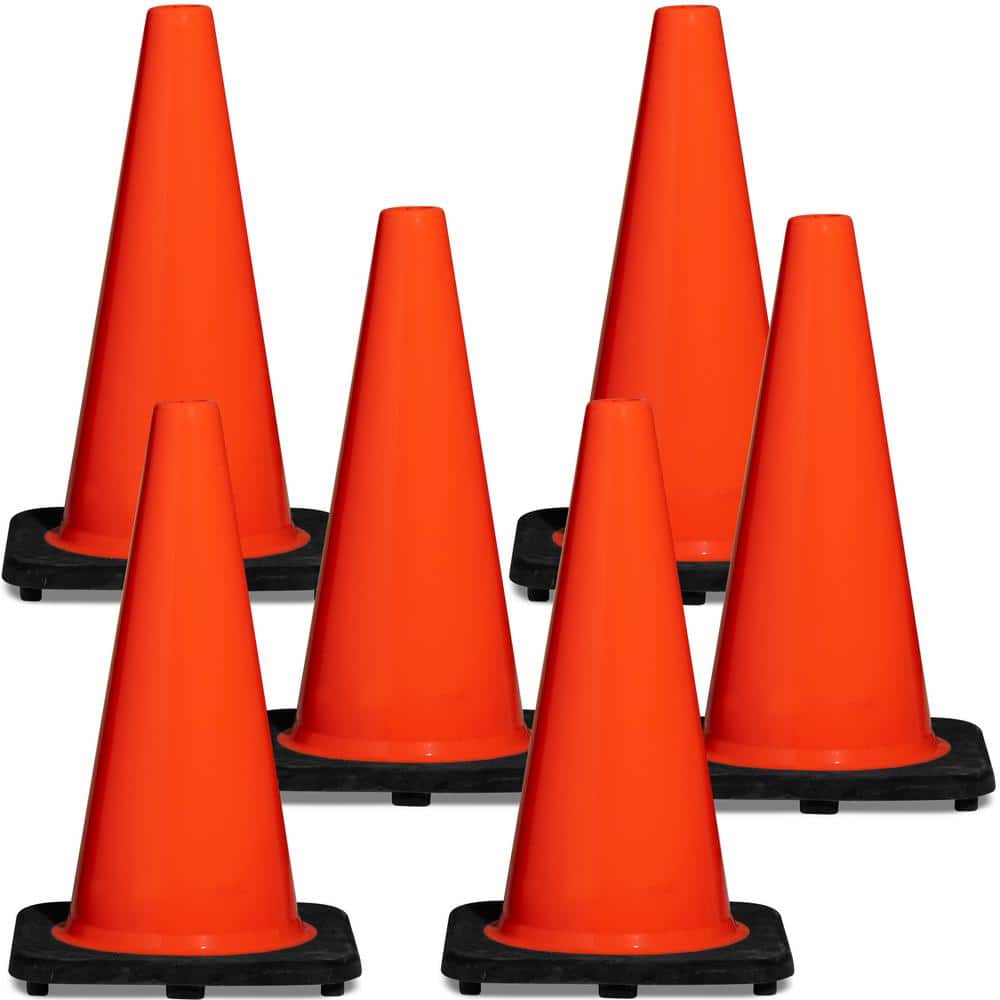 18 in. Orange PVC Non-Reflective Traffic Safety Cone (6-Pack) - Hercitys