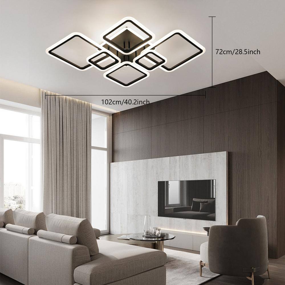 40.2 in. 7-Light Black and White Modern Geometric Selectable LED Semi-Flush Mount Ceiling Light with Remote - Hercitys